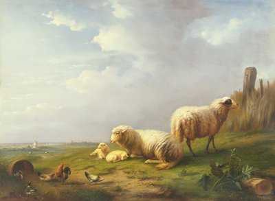 Moutons et poules dans un paysage, XIXe siècle - Eugene Joseph Verboeckhoven